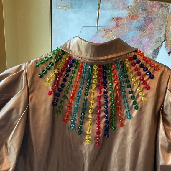 Queen of Sparkles Gold Dress with Rainbow Beads Size Medium - Picture 4 of 7